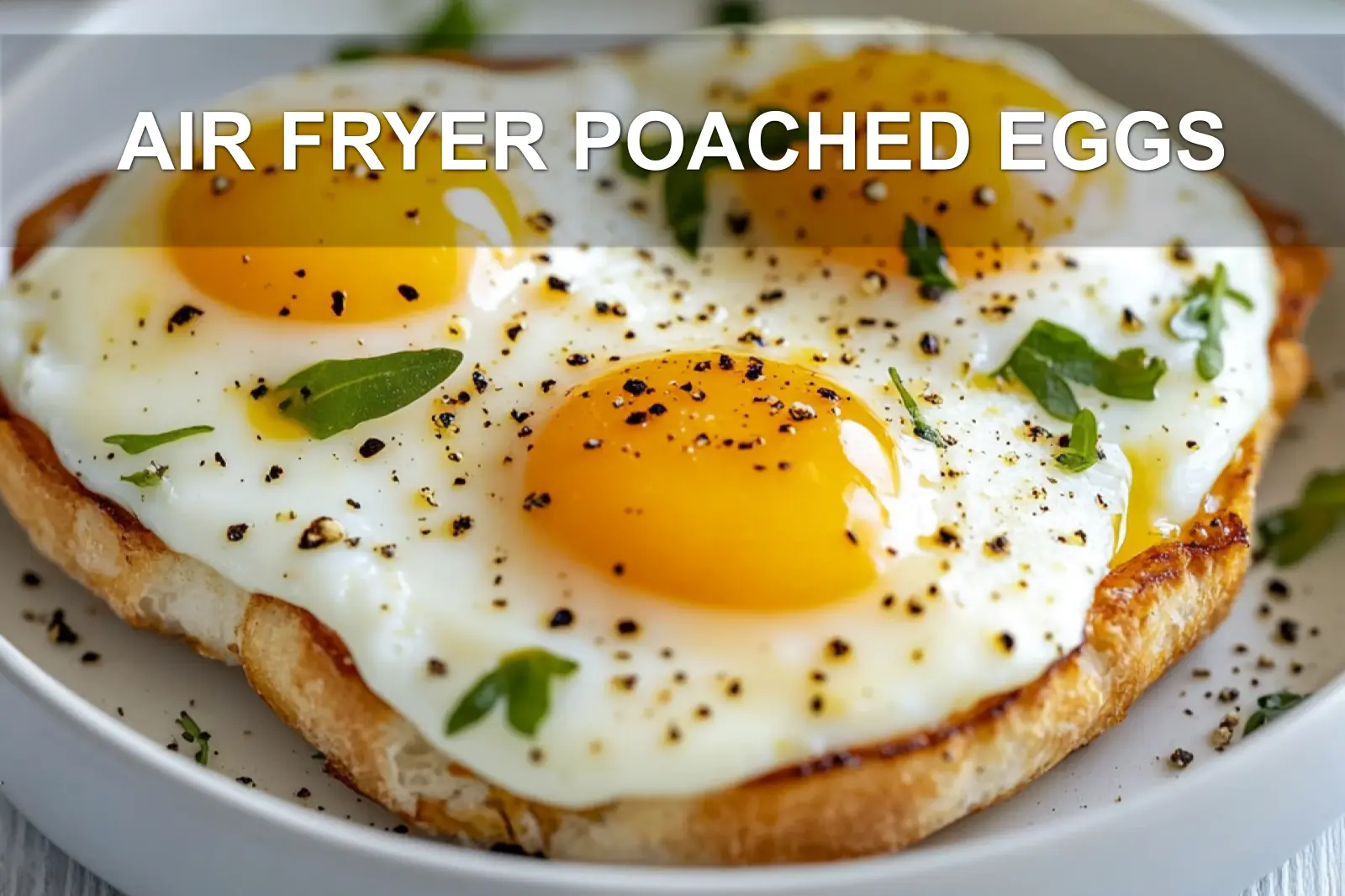 AIR FRYER POACHED EGGS centered hero view, clean and uncluttered