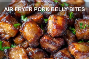 AIR FRYER PORK BELLY BITES centered hero view, clean and uncluttered