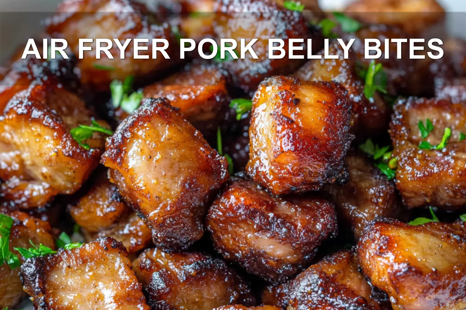 AIR FRYER PORK BELLY BITES centered hero view, clean and uncluttered