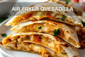 Air Fryer Quesadilla Recipe You Will Love AIR FRYER QUESADILLA centered hero view, clean and uncluttered