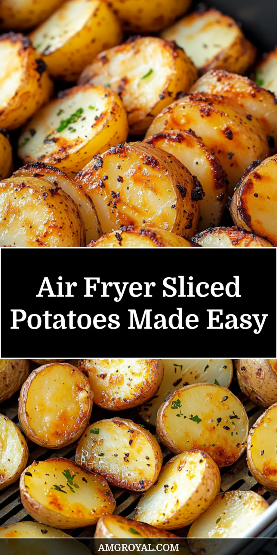 Air Fryer Sliced Potatoes Recipe: Irresistibly Crispy Treat 7 A close-up of golden brown air fryer sliced potatoes piled in a serving bowl, garnished with fresh parsley.
