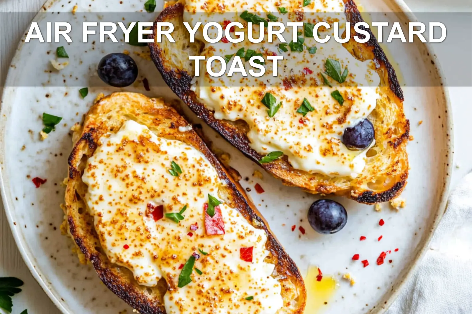 AIR FRYER YOGURT CUSTARD TOAST centered hero view, clean and uncluttered