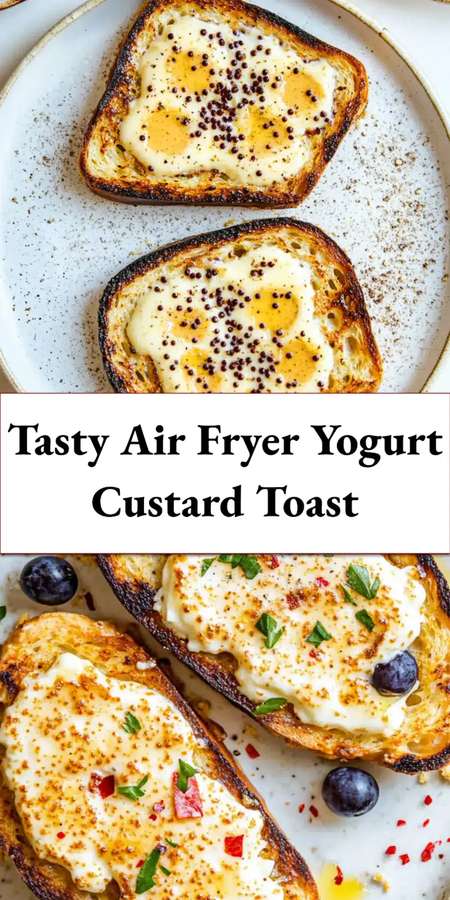 Air Fryer Yogurt Custard Toast: Delicious Easy Recipe 7 Air Fryer Yogurt Custard Toast with a creamy center and crispy edges, garnished with berries