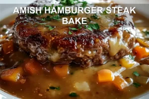 AMISH HAMBURGER STEAK BAKE centered hero view, clean and uncluttered