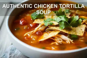 Authentic Chicken Tortilla Soup Recipe Amazing Flavor AUTHENTIC CHICKEN TORTILLA SOUP centered hero view, clean and uncluttered