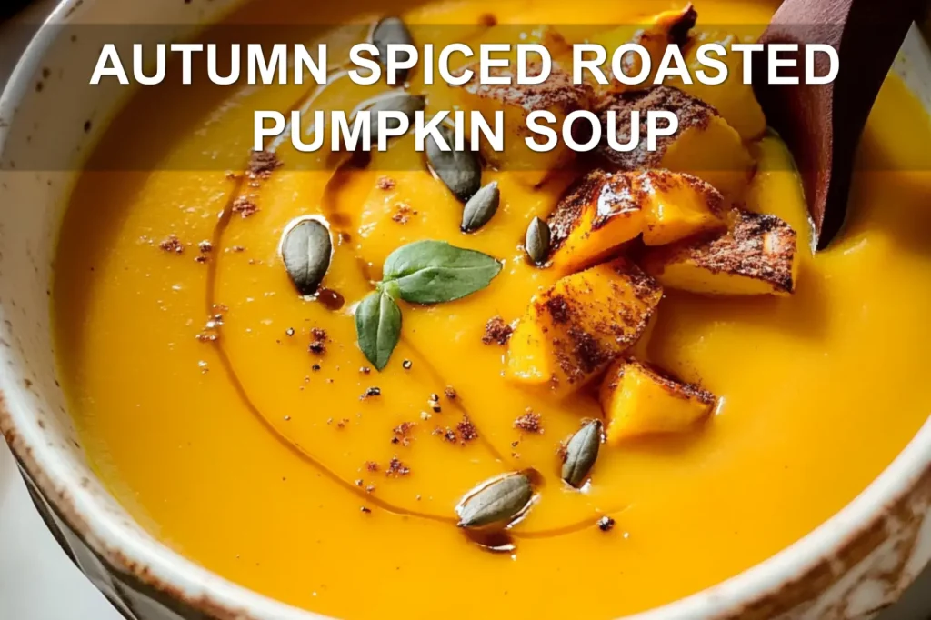AUTUMN SPICED ROASTED PUMPKIN SOUP centered hero view, clean and uncluttered