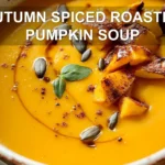AUTUMN SPICED ROASTED PUMPKIN SOUP centered hero view, clean and uncluttered
