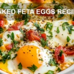 BAKED FETA EGGS RECIPE centered hero view, clean and uncluttered