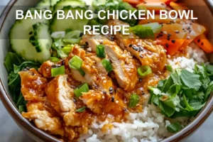 Bang Bang Chicken Bowl Recipe: Quick Delicious Dinner BANG BANG CHICKEN BOWL RECIPE centered hero view, clean and uncluttered