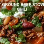 BEST GROUND BEEF STOVETOP CHILI centered hero view, clean and uncluttered