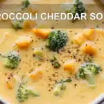 BROCCOLI CHEDDAR SOUP centered hero view, clean and uncluttered