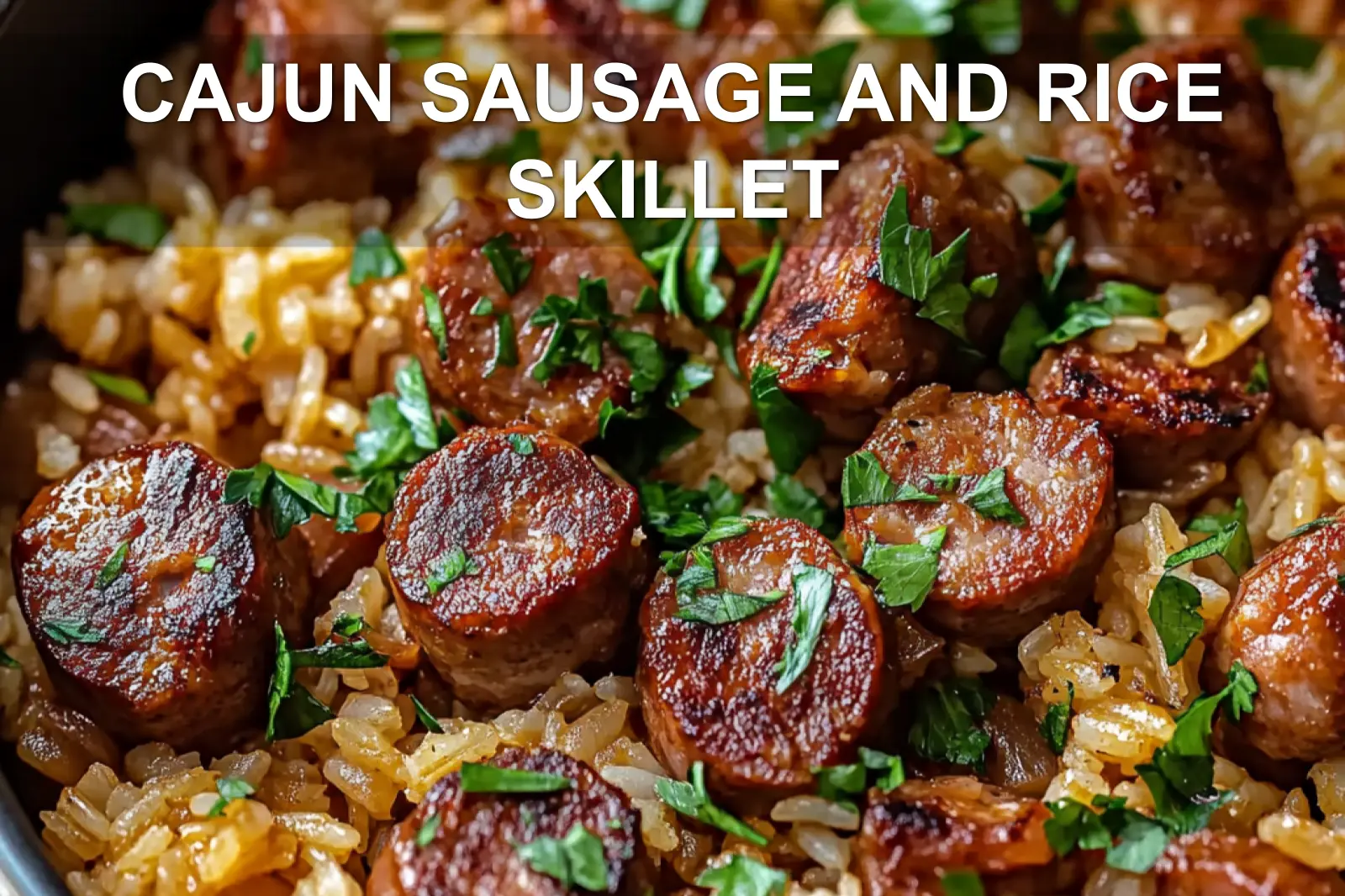 CAJUN SAUSAGE AND RICE SKILLET centered hero view, clean and uncluttered