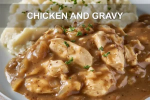CHICKEN AND GRAVY centered hero view, clean and uncluttered
