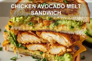 CHICKEN AVOCADO MELT SANDWICH centered hero view, clean and uncluttered