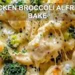 CHICKEN BROCCOLI ALFREDO BAKE centered hero view, clean and uncluttered