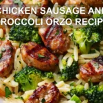 CHICKEN SAUSAGE AND BROCCOLI ORZO RECIPE centered hero view, clean and uncluttered