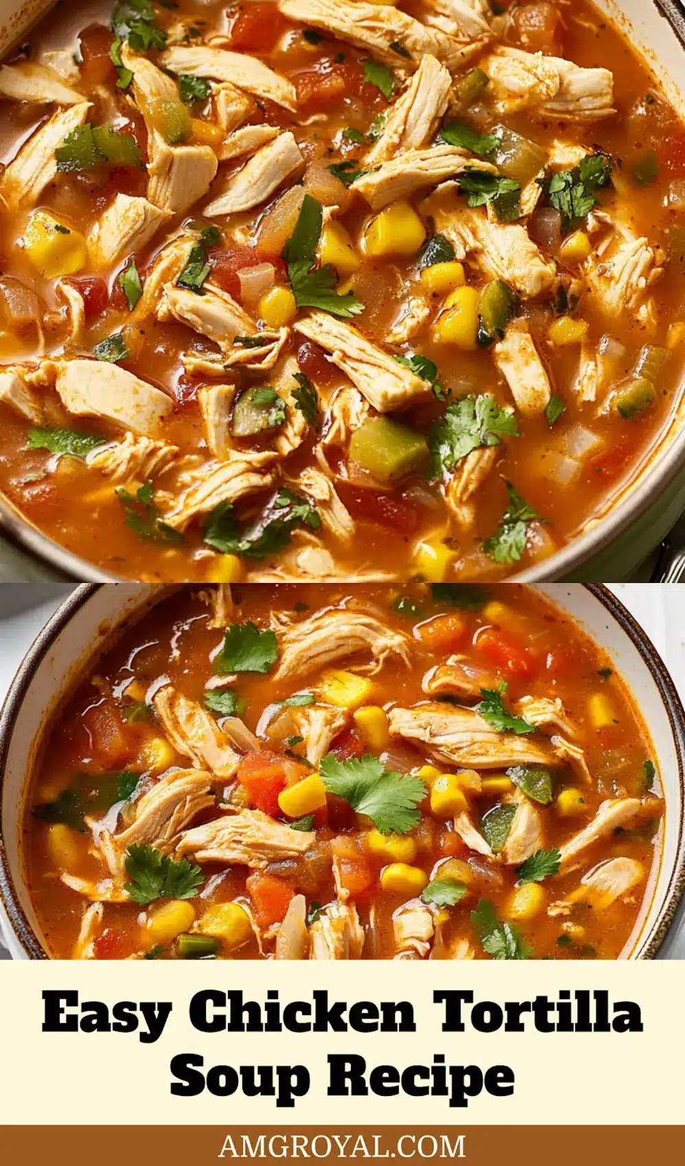 Chicken Tortilla Soup Made Easy and Irresistible 6 Bowl of chicken tortilla soup with toppings like lime, avocado, and tortilla strips