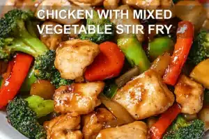 CHICKEN WITH MIXED VEGETABLE STIR FRY centered hero view, clean and uncluttered