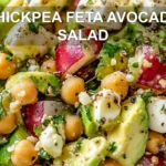 CHICKPEA FETA AVOCADO SALAD centered hero view, clean and uncluttered