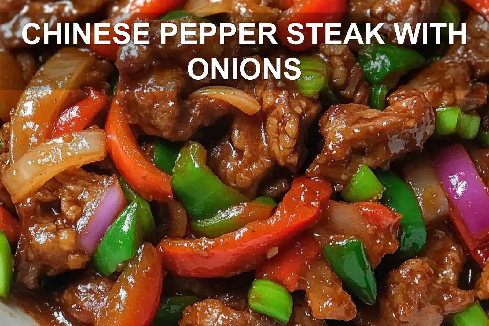CHINESE PEPPER STEAK WITH ONIONS centered hero view, clean and uncluttered