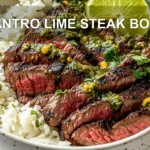 CILANTRO LIME STEAK BOWLS centered hero view, clean and uncluttered