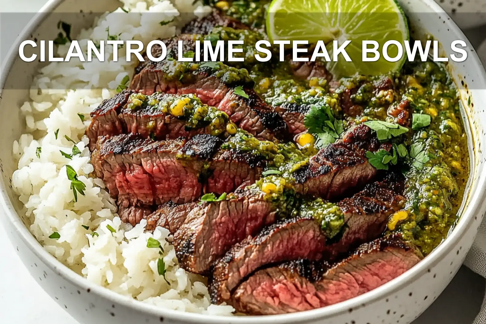CILANTRO LIME STEAK BOWLS centered hero view, clean and uncluttered