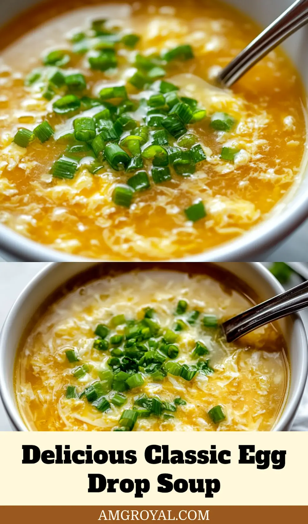 A comforting bowl of Classic Egg Drop Soup, garnished with fresh green onions
