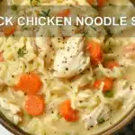 CRACK CHICKEN NOODLE SOUP centered hero view, clean and uncluttered