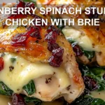 CRANBERRY SPINACH STUFFED CHICKEN WITH BRIE centered hero view, clean and uncluttered