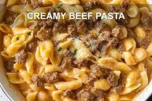 Creamy Beef Pasta Delight Quick and Comforting Recipe CREAMY BEEF PASTA centered hero view, clean and uncluttered