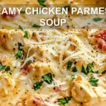 CREAMY CHICKEN PARMESAN SOUP centered hero view, clean and uncluttered