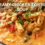 CREAMY CHICKEN TORTILLA SOUP centered hero view, clean and uncluttered