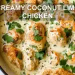 CREAMY COCONUT LIME CHICKEN centered hero view, clean and uncluttered