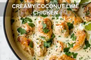 CREAMY COCONUT LIME CHICKEN centered hero view, clean and uncluttered