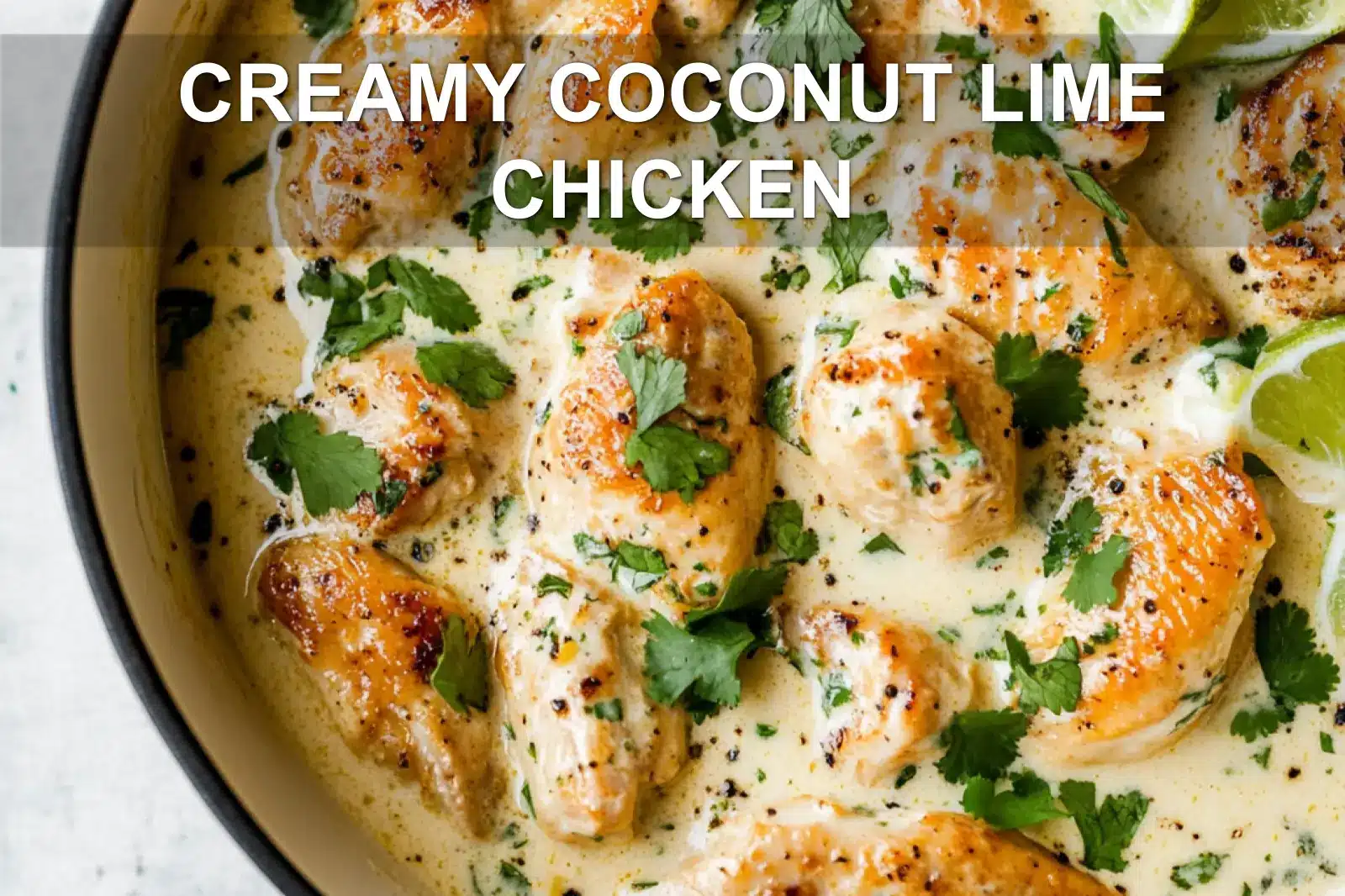 CREAMY COCONUT LIME CHICKEN centered hero view, clean and uncluttered