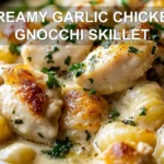 CREAMY GARLIC CHICKEN GNOCCHI SKILLET centered hero view, clean and uncluttered