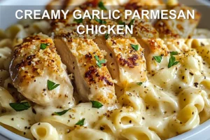 Creamy Garlic Parmesan Chicken Recipe for Easy Dinner Joy CREAMY GARLIC PARMESAN CHICKEN centered hero view, clean and uncluttered