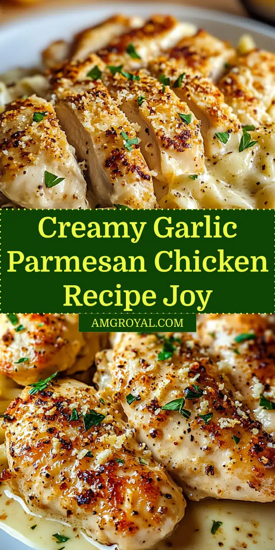 Creamy Garlic Parmesan Chicken Recipe for Easy Dinner Joy 6 Plated Creamy Garlic Parmesan Chicken with pasta, garnished with fresh parsley, ready to serve.