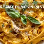 CREAMY PUMPKIN PASTA centered hero view, clean and uncluttered