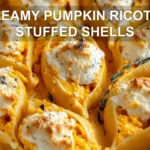 CREAMY PUMPKIN RICOTTA STUFFED SHELLS centered hero view, clean and uncluttered