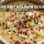CREAMY REUBEN SOUP centered hero view, clean and uncluttered