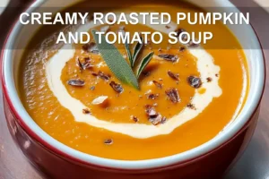 Creamy Roasted Pumpkin and Tomato Soup Recipe Delight CREAMY ROASTED PUMPKIN AND TOMATO SOUP centered hero view, clean and uncluttered