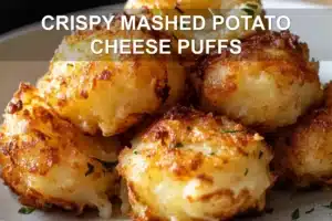 Crispy Mashed Potato Cheese Puffs for a Delicious Treat CRISPY MASHED POTATO CHEESE PUFFS centered hero view, clean and uncluttered