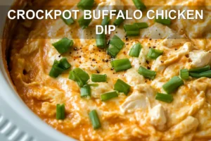 CROCKPOT BUFFALO CHICKEN DIP centered hero view, clean and uncluttered