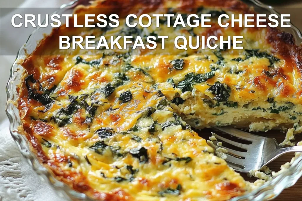 CRUSTLESS COTTAGE CHEESE BREAKFAST QUICHE centered hero view, clean and uncluttered