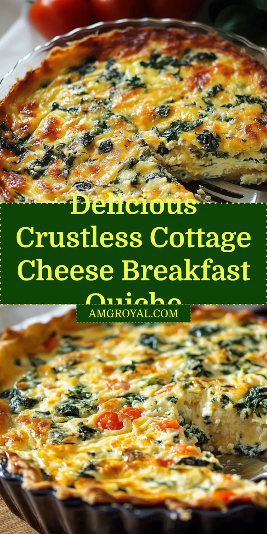Crustless cottage cheese breakfast quiche plated with herbs, ready to serve