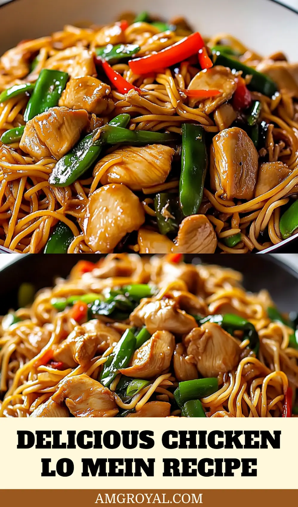 Delicious Chicken Lo Mein Recipe Quick Easy Meal 6 Plated chicken lo mein with vegetables and chopsticks on the side – perfect for dinner