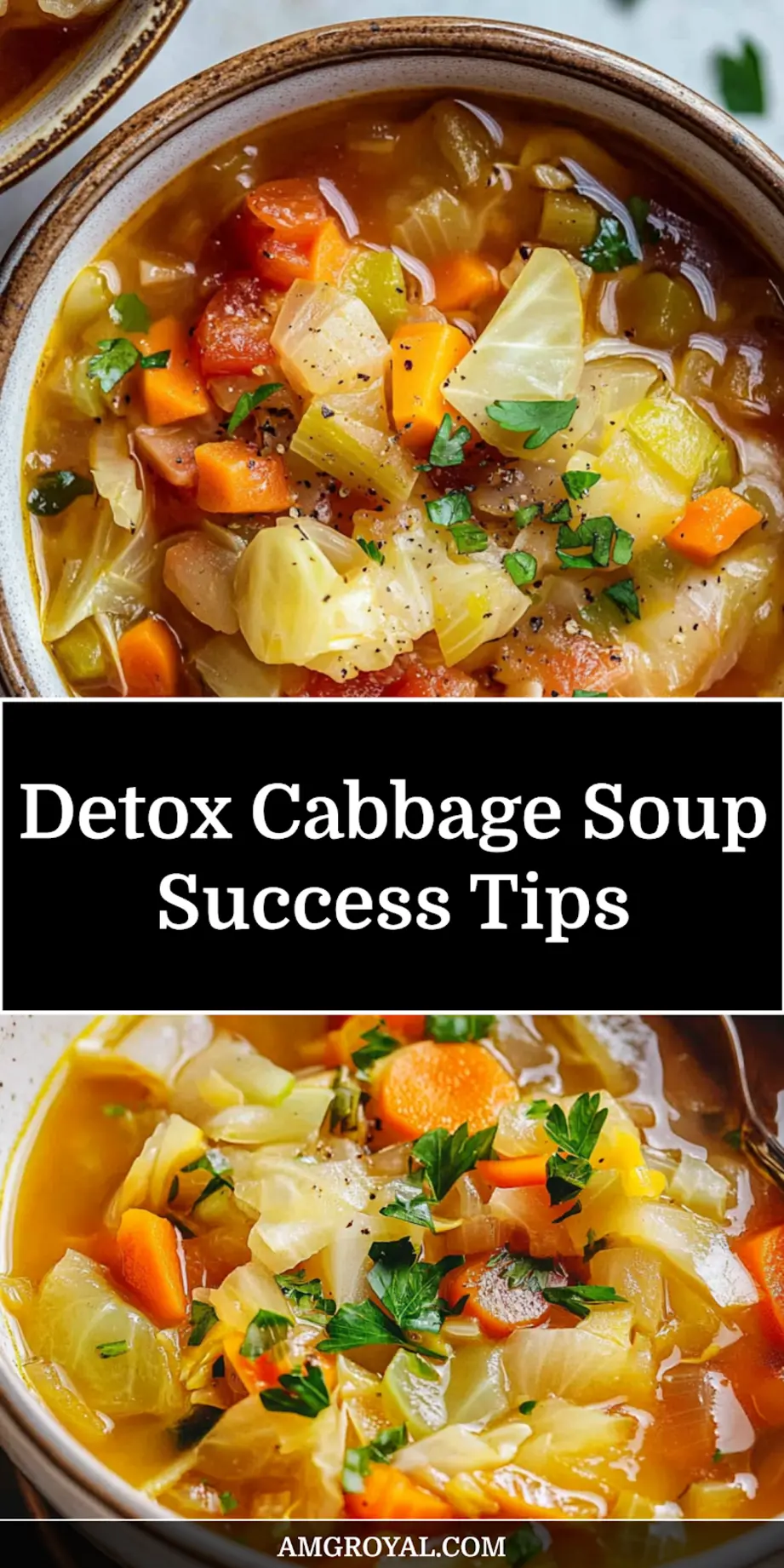 Detox Cabbage Soup Recipe for Vibrant Weight Loss 6 Bowl of detox cabbage soup sprinkled with fresh parsley on a wooden table with spoon