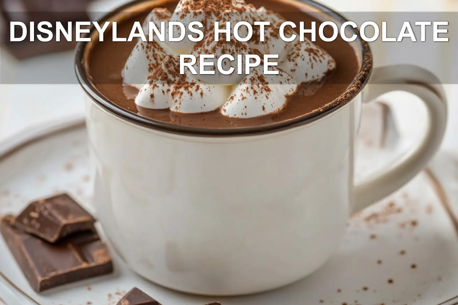 DISNEYLANDS HOT CHOCOLATE RECIPE centered hero view, clean and uncluttered