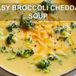 EASY BROCCOLI CHEDDAR SOUP centered hero view, clean and uncluttered